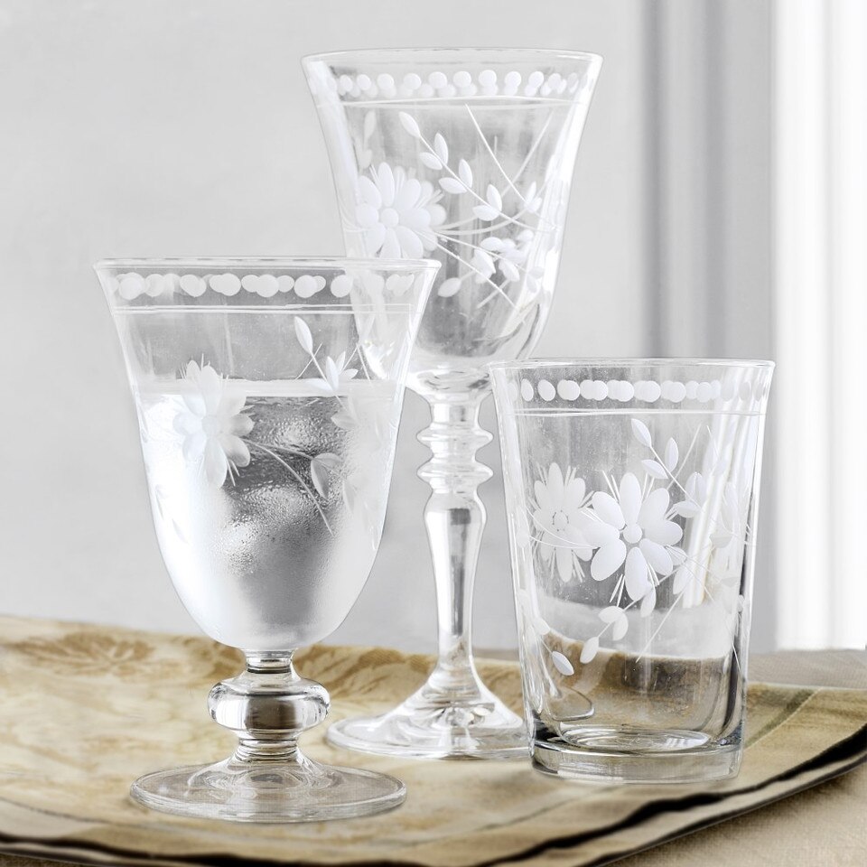 Vintage Etched Water Glass Williams Sonoma Australia